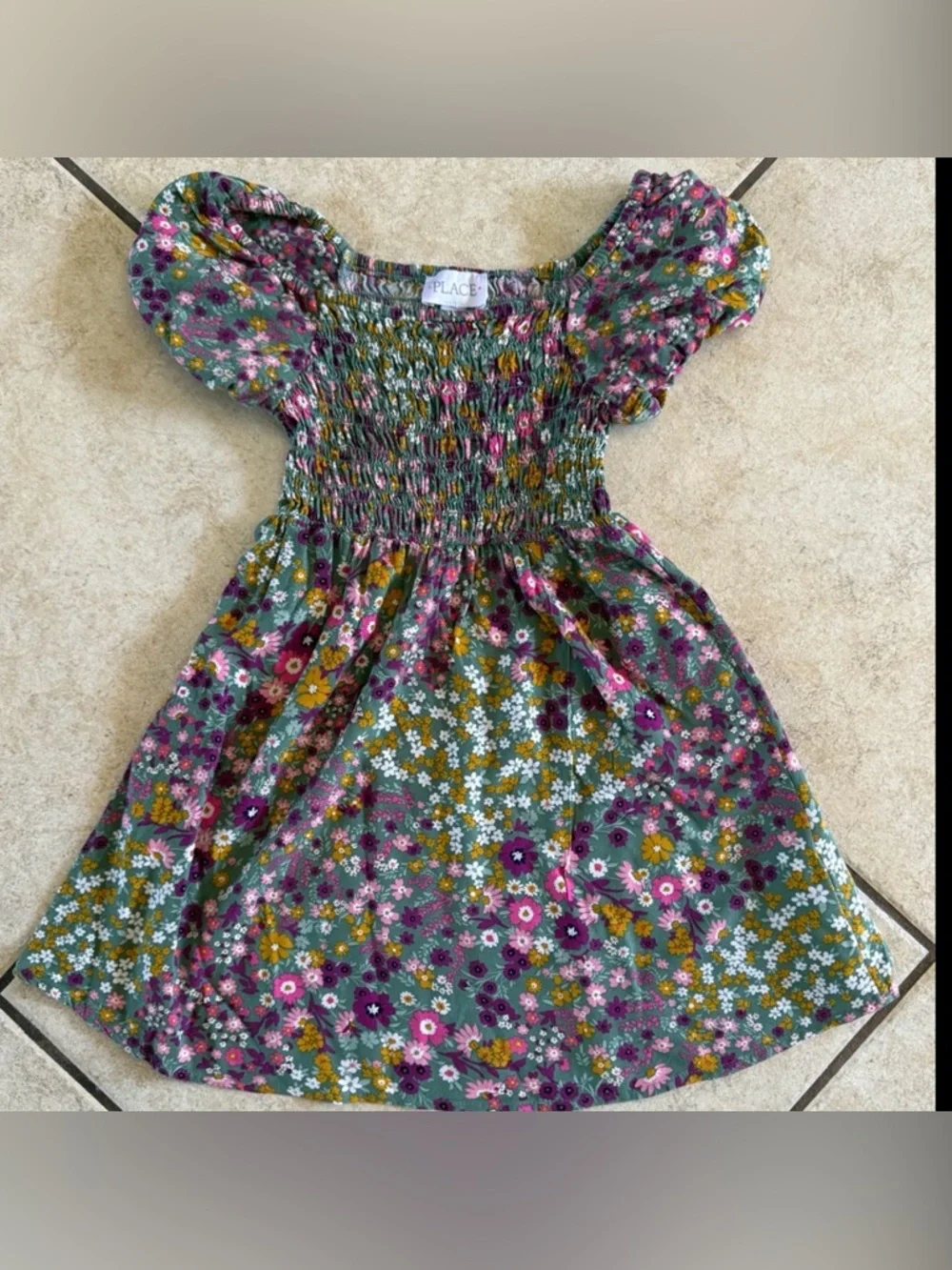 Girls 5/6 The Children’s Place Floral Dress Smocked Puff Sleeve - Picture 1 of 6